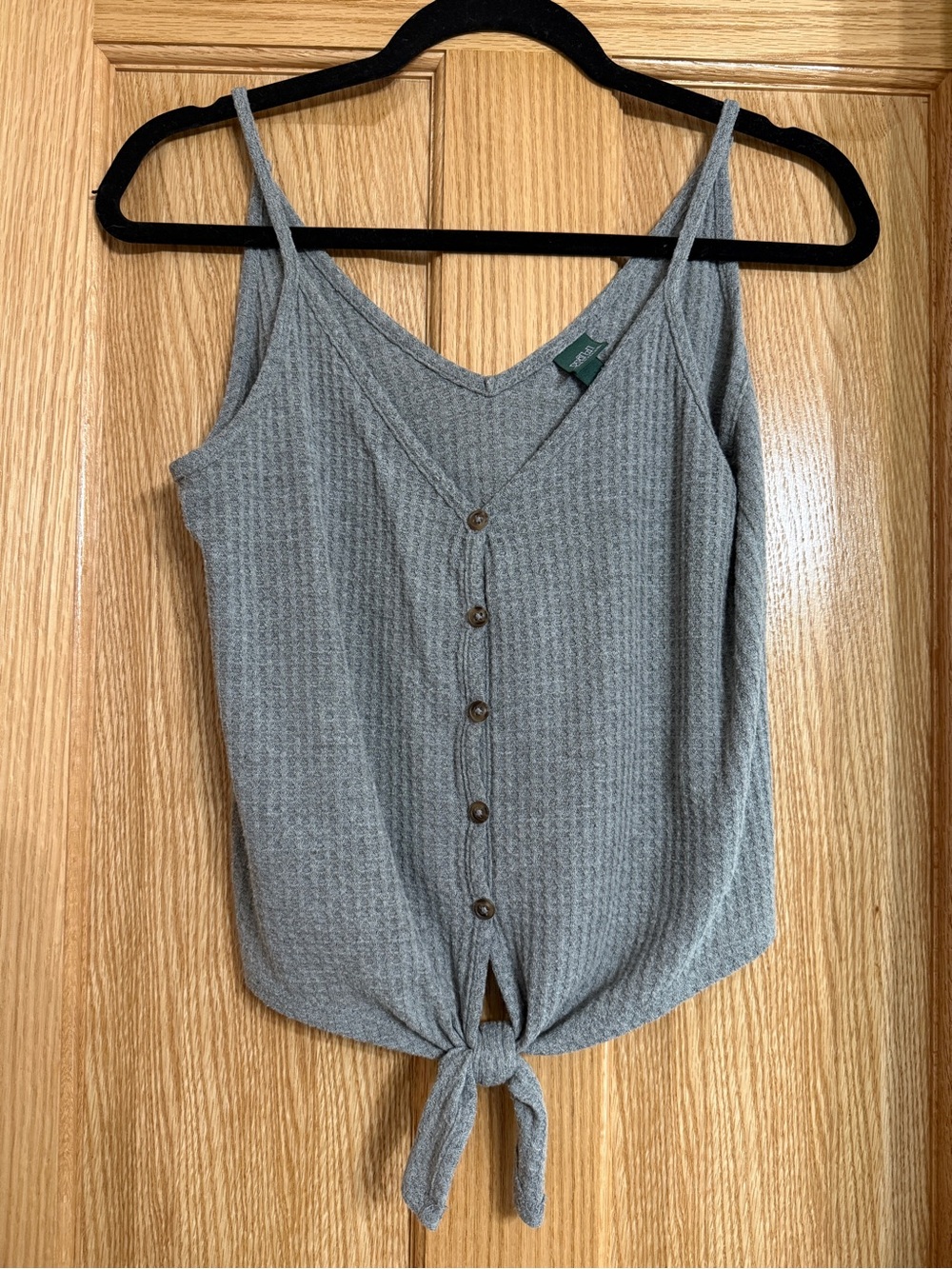 wild fable Gray Ribbed V-Neck Button Tie Tank
